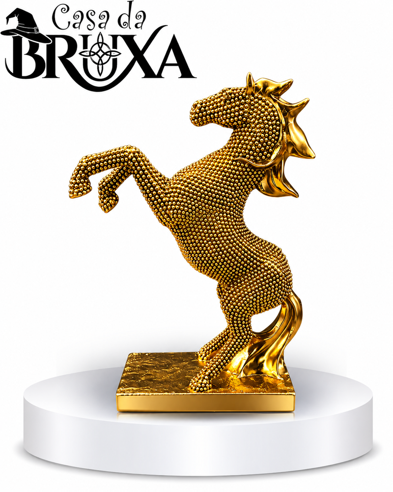 CAVALO DOURADO DE RESINA