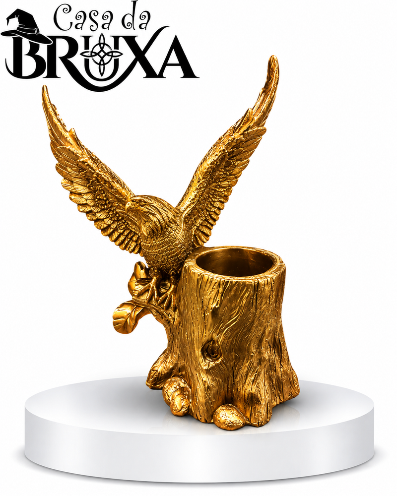 PORTA CANETA DOURADO COM ÁGUIA